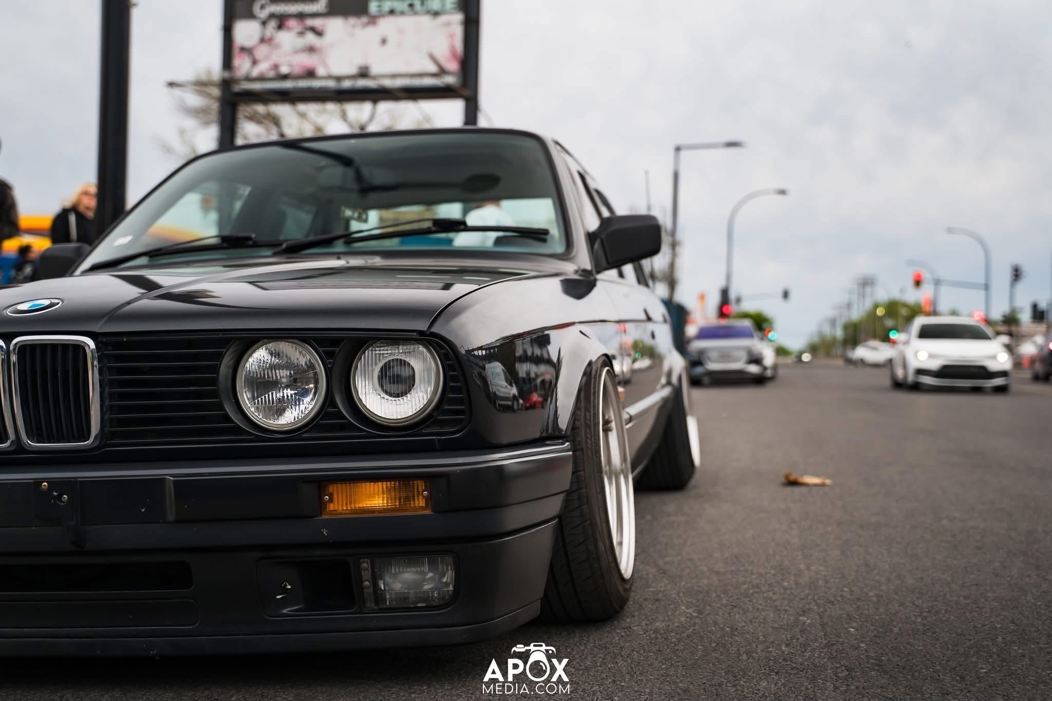 Image of Black BMW E30 summer project car photographed by APOX Media, featured in ONAIR's winter storage guide.