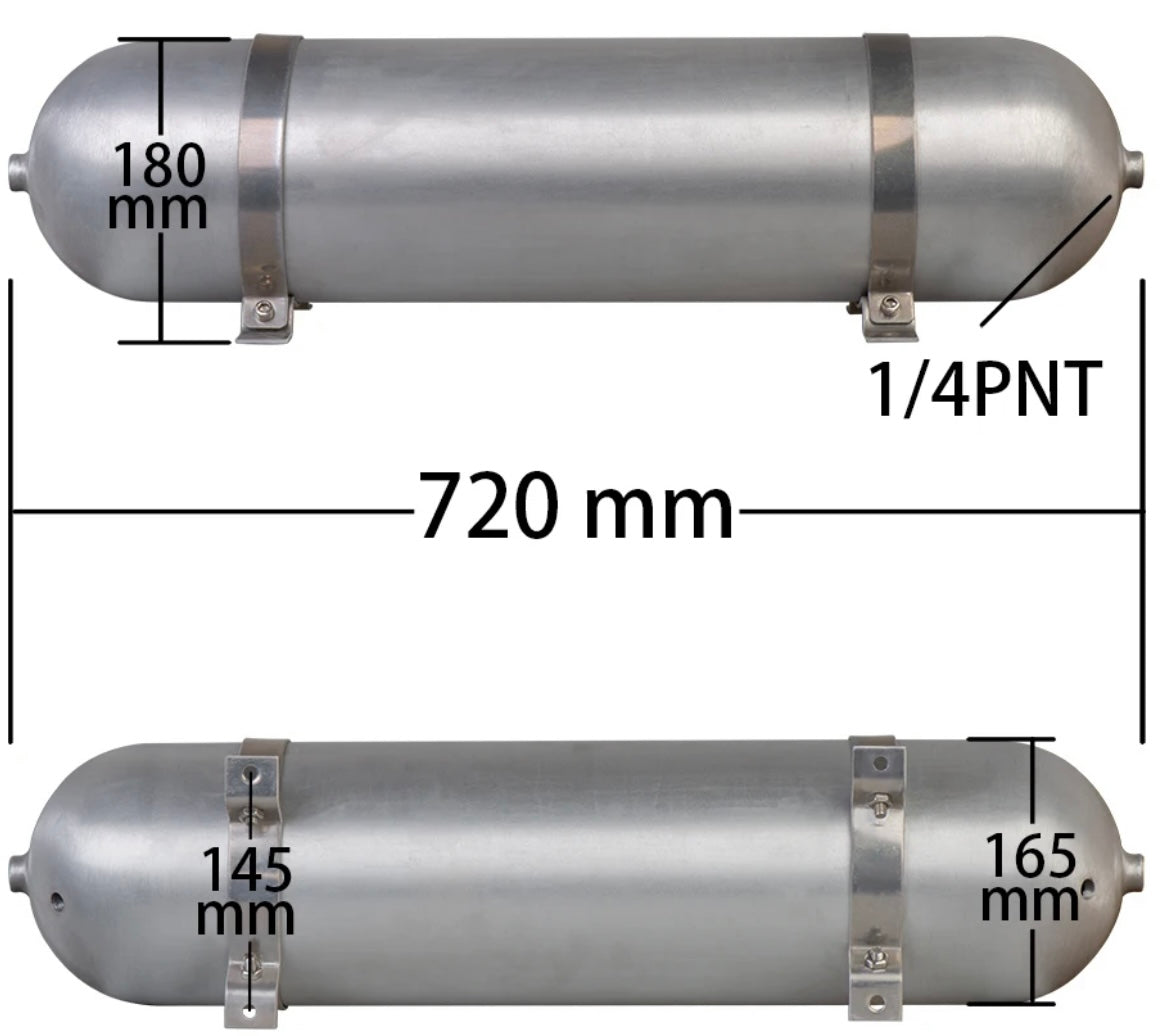 measurements on the 5 gallon seamless air tank from onair