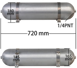 Collection of measurements on the 5 gallon seamless air tank from onair in a gallery layout