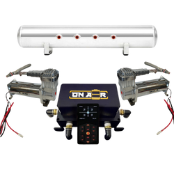 Collection of The show level air management kit includes: Onair tank and two onair 444cc compressors with the onair management system in a gallery layout