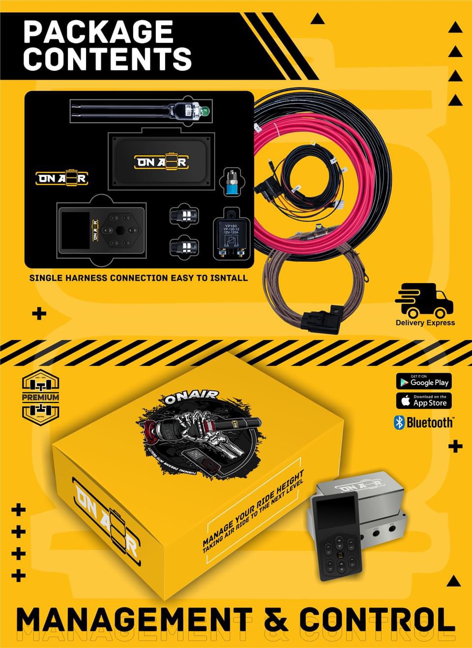 Image of Air ride controller 4V management system with Bluetooth app for seamless vehicle suspension control and optimization