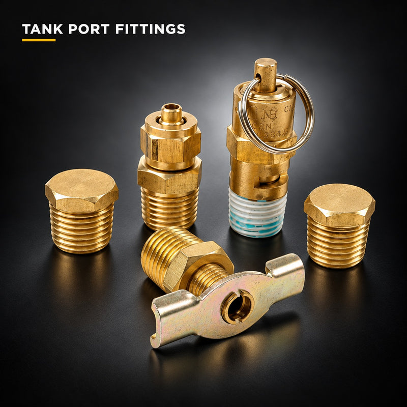 tank fittings — ONAIR charcoal studio product photograph